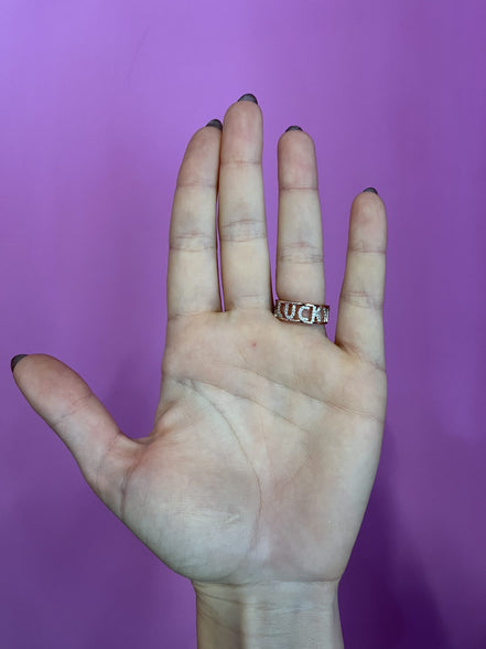 Rose gold ring with HAPPY LUCKY inscription