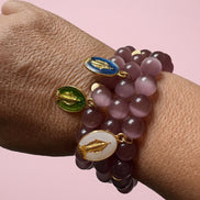 Bracciale Bisette -TALISMANI  occhi di gatto mauve  con charm Miracolosa