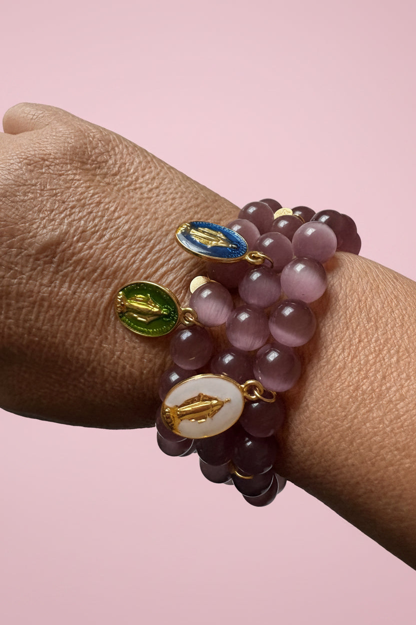 Bracciale Bisette -TALISMANI  occhi di gatto mauve  con charm Miracolosa