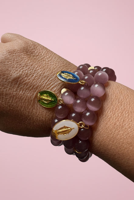 Bracciale Bisette -TALISMANI  occhi di gatto mauve  con charm Miracolosa