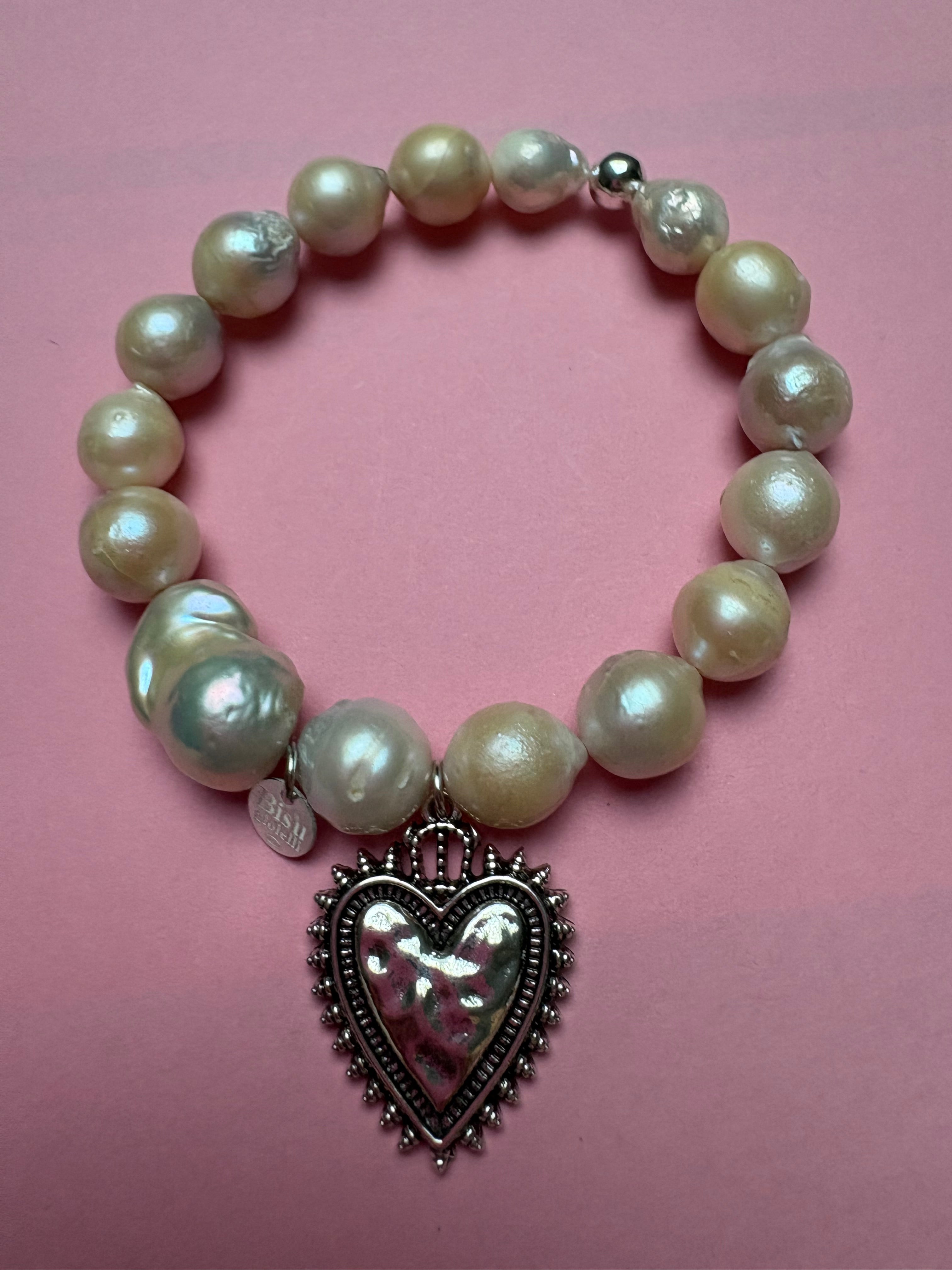 Bracciale Bisette -TALISMANI  perle  con charm Cuore Sacro
