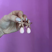 Orecchini corallo rosa argento 925 oro rosa goccia con stella marina