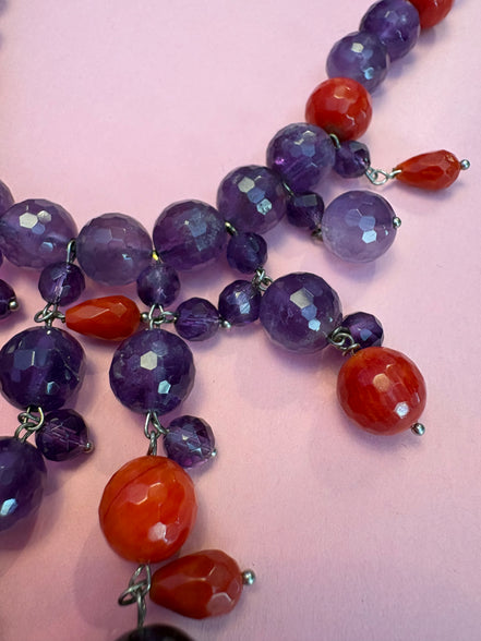 - TAKI Collier cascata con ametista e corallo rosso su  argento 925