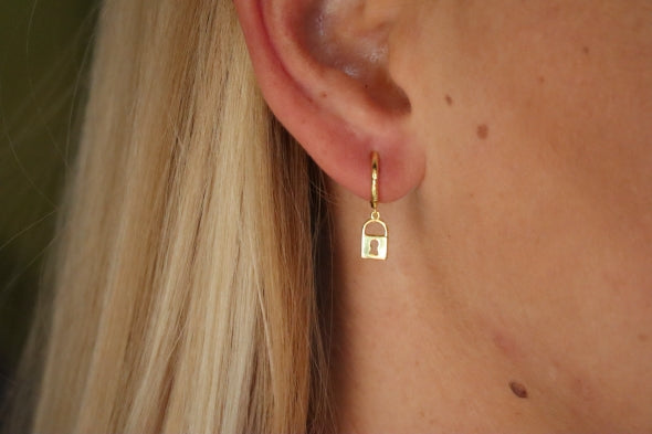 Mono orecchino  - Lucchetto argento 925 gold