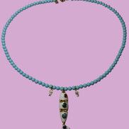 Collana POISSONS - turchese mm 4 - chiusura argento 925 -  3 pesciolini