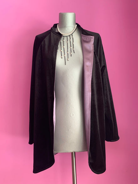 Wu Ming - Cardigan Bomber in velluto ciniglia nero e raso jap lilla