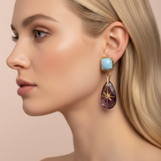 Orecchini  - Jaipur Ametista con stella del nord e turchese argento gold