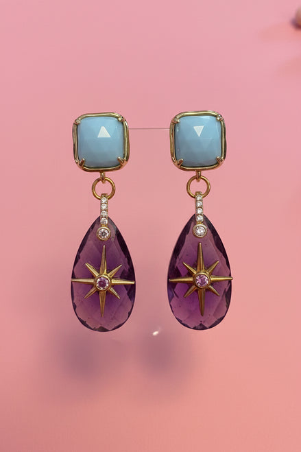 Orecchini  - Jaipur Ametista con stella del nord e turchese argento gold