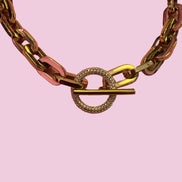 Collana Catena Gold con chiusura a T e zirconi - acciaio