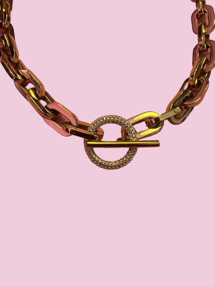 Collana Catena Gold con chiusura a T e zirconi - acciaio