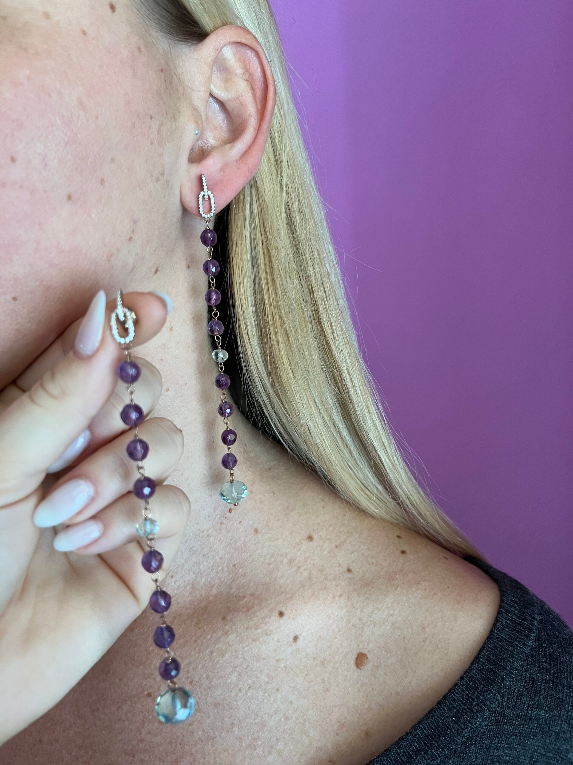 Orecchini - ametista e topazio con argento rose