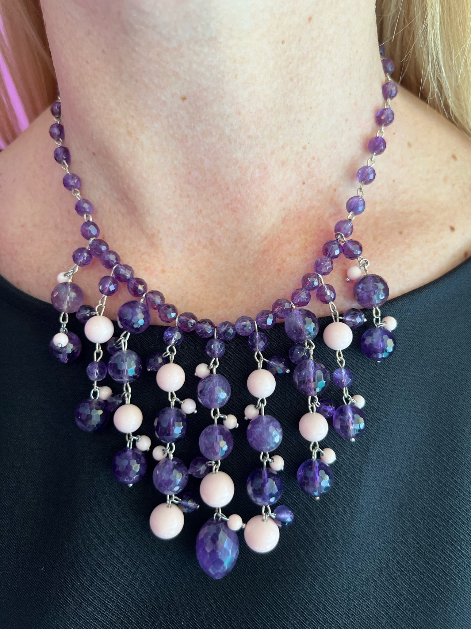 Couture - collier CASCATA ametista e corallo rosa