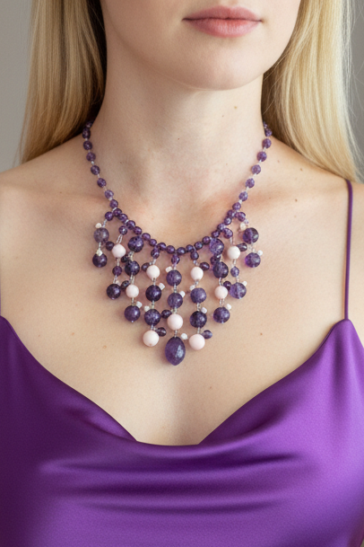 Couture - collier CASCATA ametista e corallo rosa