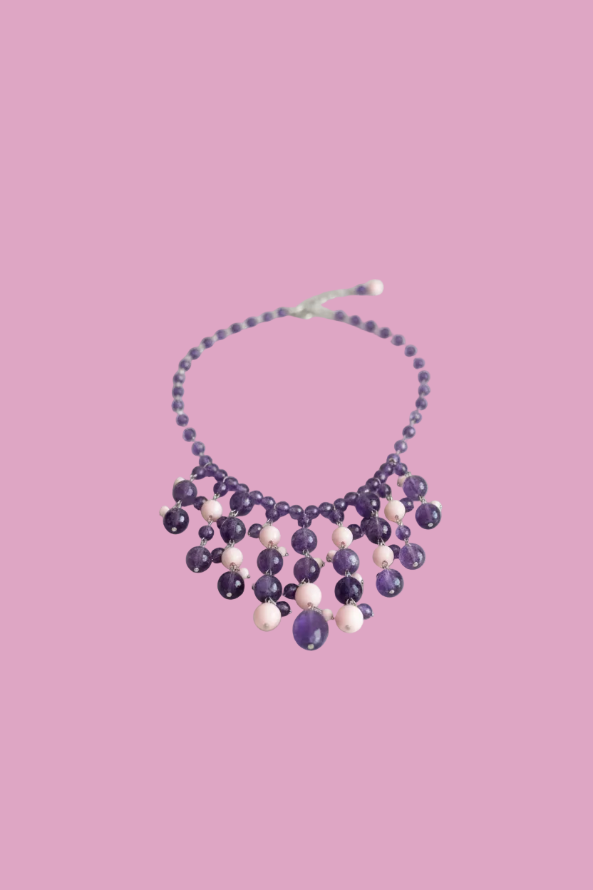 Couture - collier CASCATA ametista e corallo rosa