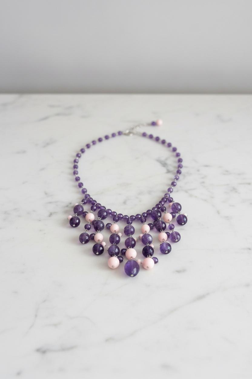 Couture - collier CASCATA ametista e corallo rosa