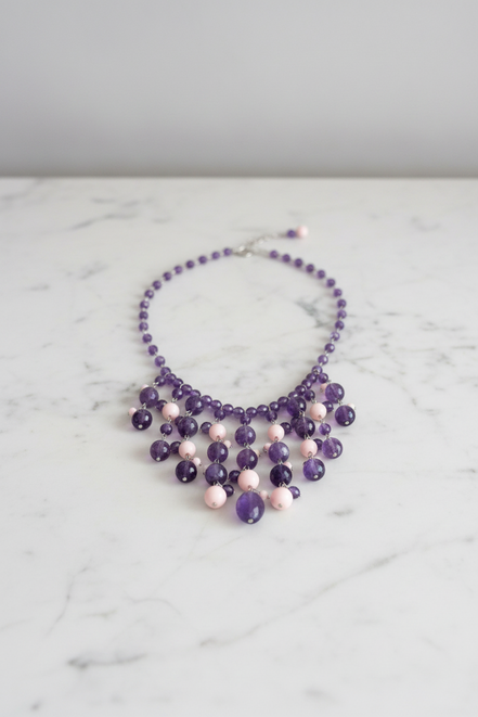 Couture - collier CASCATA ametista e corallo rosa