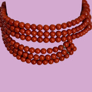 INCANTEVOLE -  3 giri   Chocker flessibile corallo rosso con argento 925