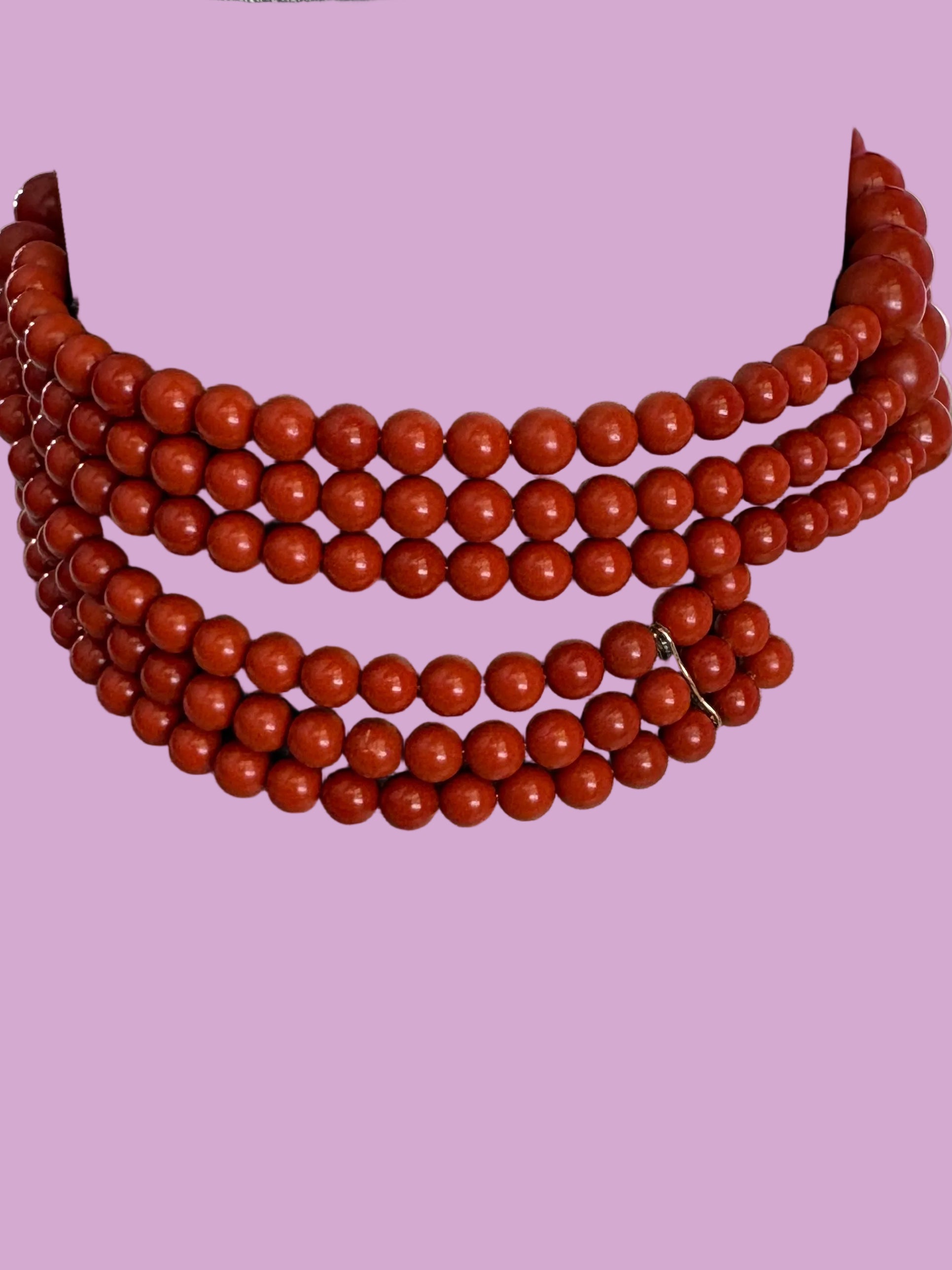 INCANTEVOLE -  3 giri   Chocker flessibile corallo rosso con argento 925