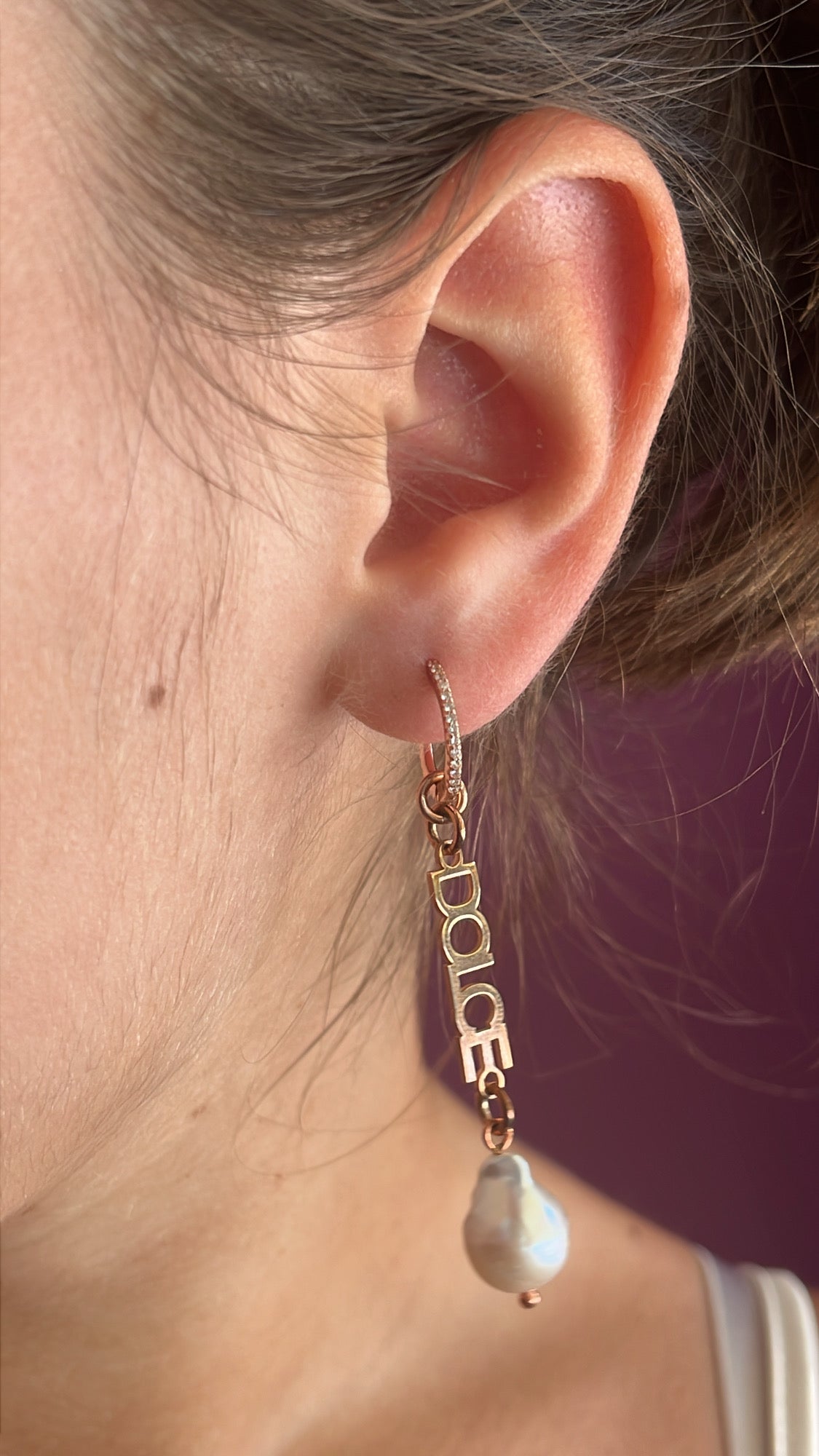 Mono orecchino - DOLCE argento 925oro rosa con perla