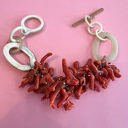 Bracciale MEDITERRANEA-  grandi rametti corallo rodo e corno naturale