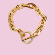 Bracciale Catena Gold con chiusura a T e zirconi - acciaio