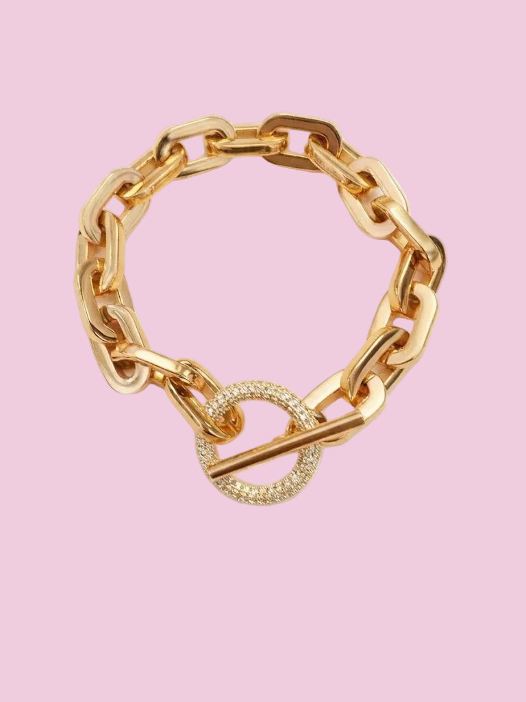 Bracciale Catena Gold con chiusura a T e zirconi - acciaio