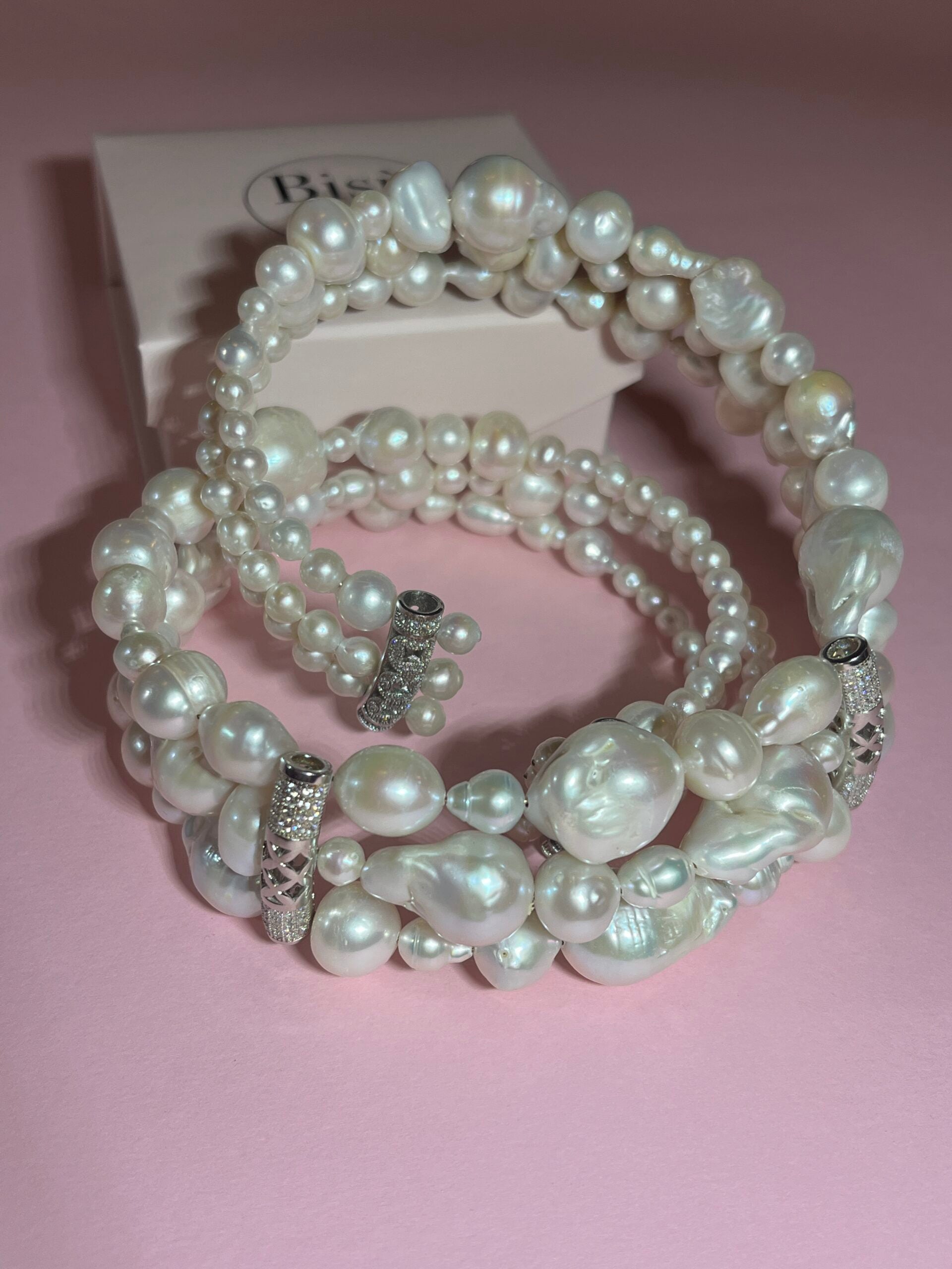 INCANTEVOLE - Chocker in argento 925 con 3 giri perle coltivate barocche