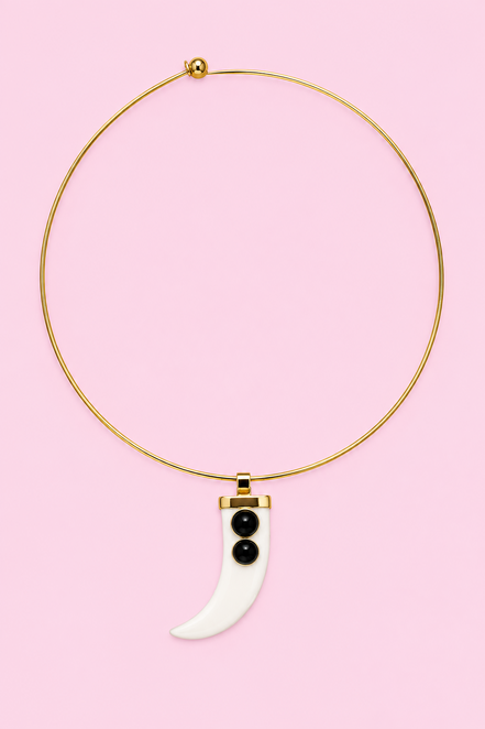 Girocollo Rigido “Talismani” in Acciaio Gold con Charm Corno Smaltato