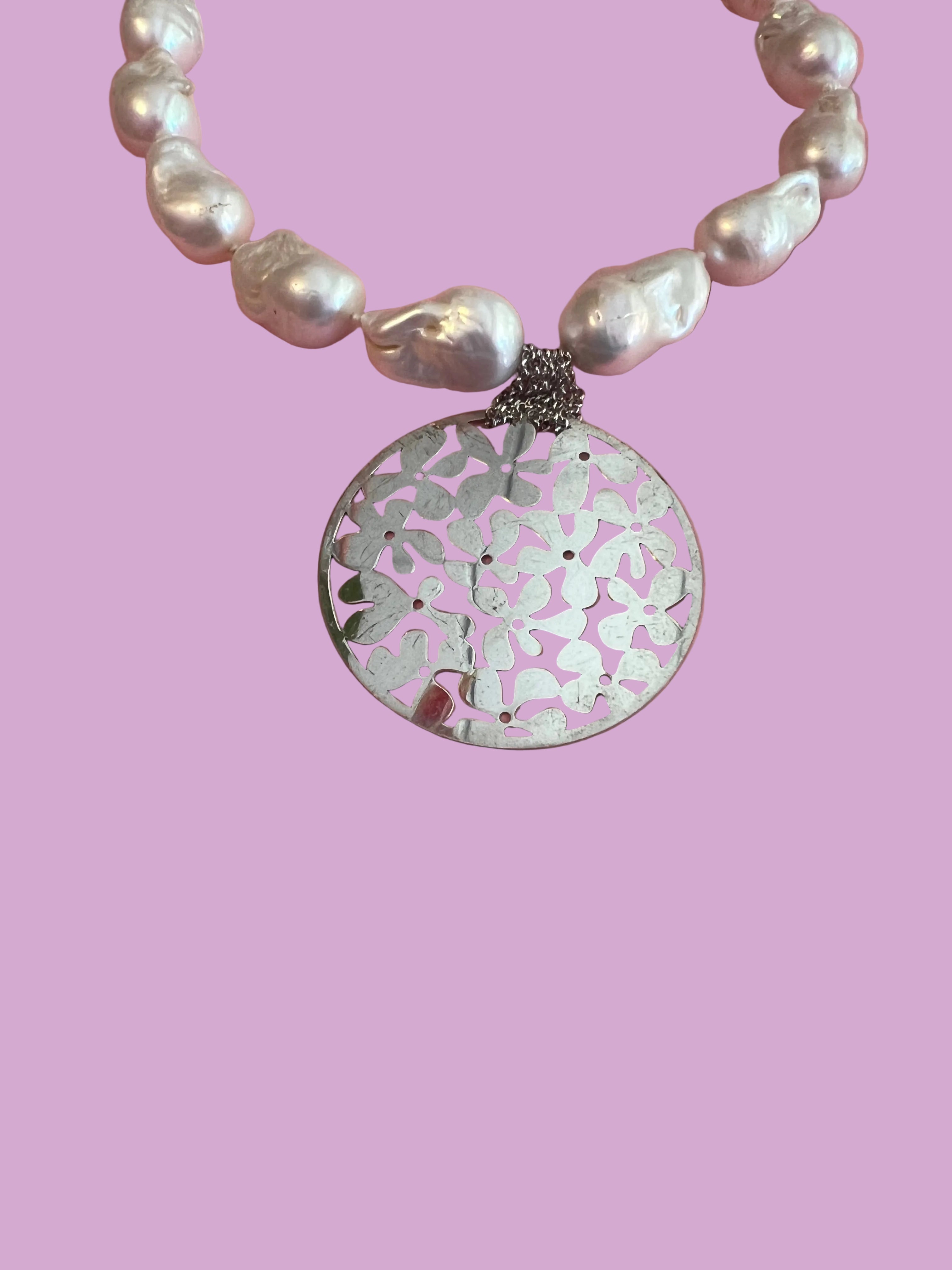 Collana con Perle Barocche Coltivate e pendeArgento 925