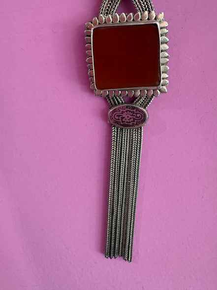 Gioiello d’Archivio Bisù — Rara Collana Sautoir Etnica in Argento 925 e Corniola Naturale