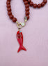 Collana MEDITERRANEA - Corallo rosso   mm 10 - chiusura gioiello argento 925 - cm 60 - pesce smalto rosso