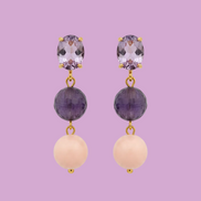 Orecchini  - MEDITERRANEA corallo rosa, ametista e cristallo viola
