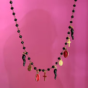 Collana argento oro giallo con miracolose, cornini e croci