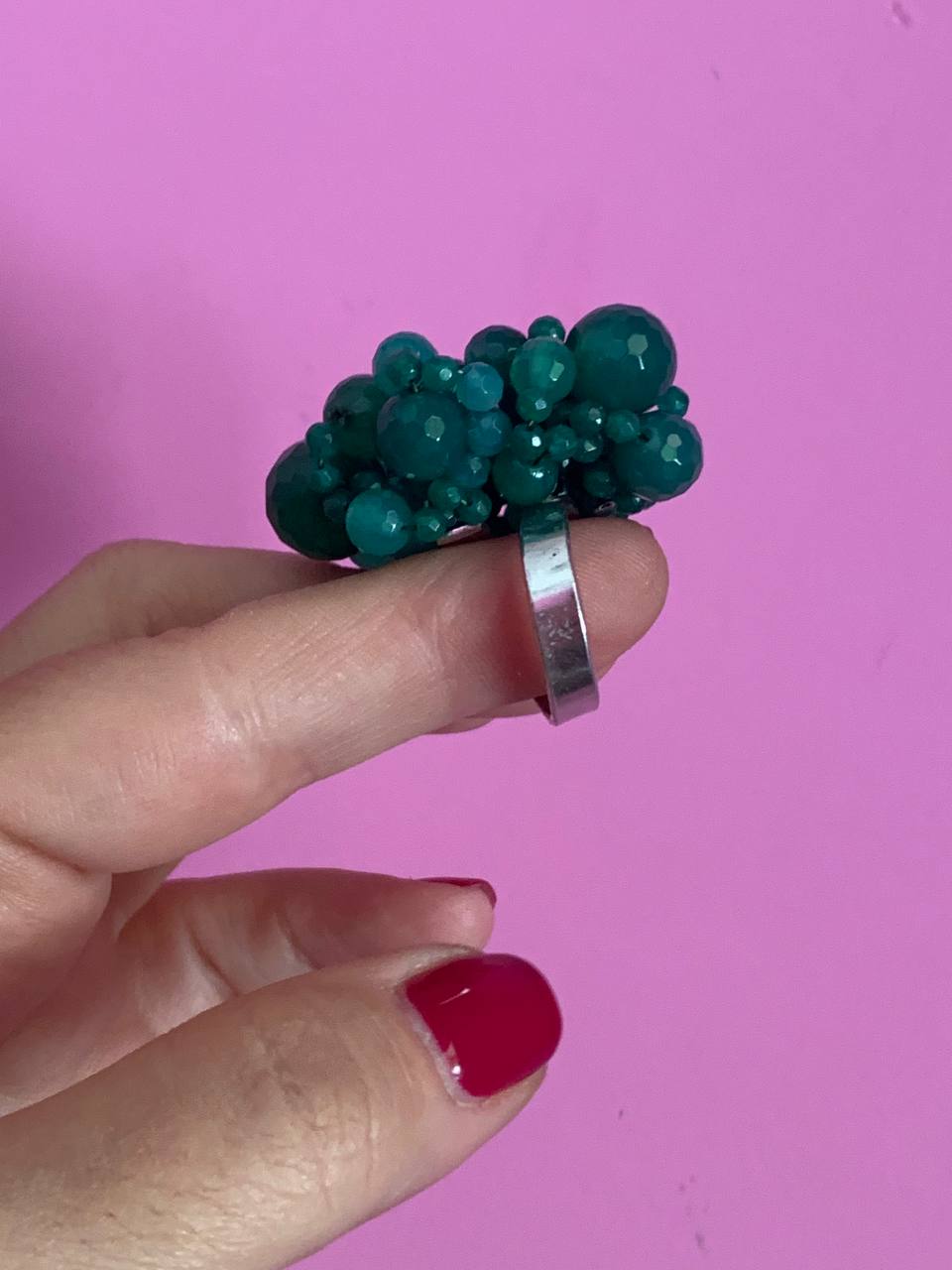 Anello in argento 925 rodio con agata verde brasiliana