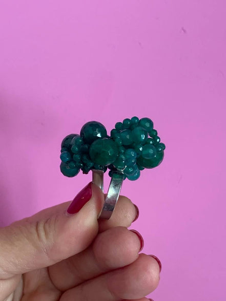 Anello in argento 925 rodio con agata verde brasiliana