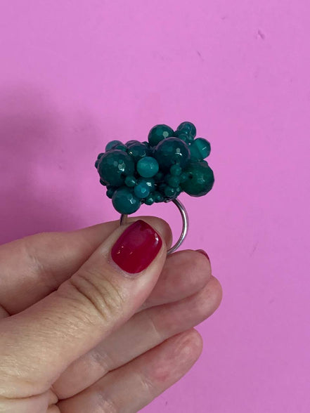 Anello in argento 925 rodio con agata verde brasiliana