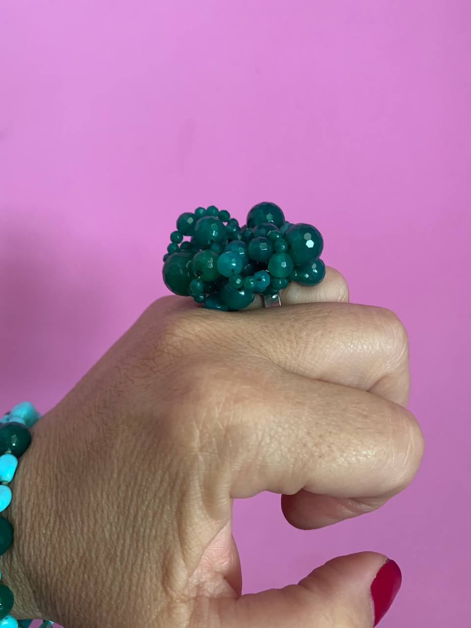 Anello in argento 925 rodio con agata verde brasiliana