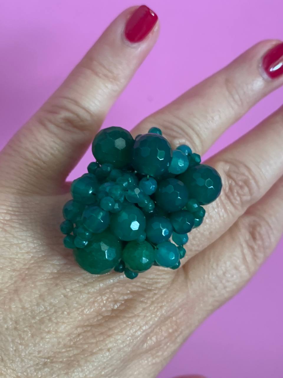 Anello in argento 925 rodio con agata verde brasiliana