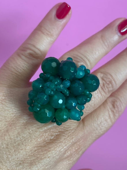 Anello in argento 925 rodio con agata verde brasiliana