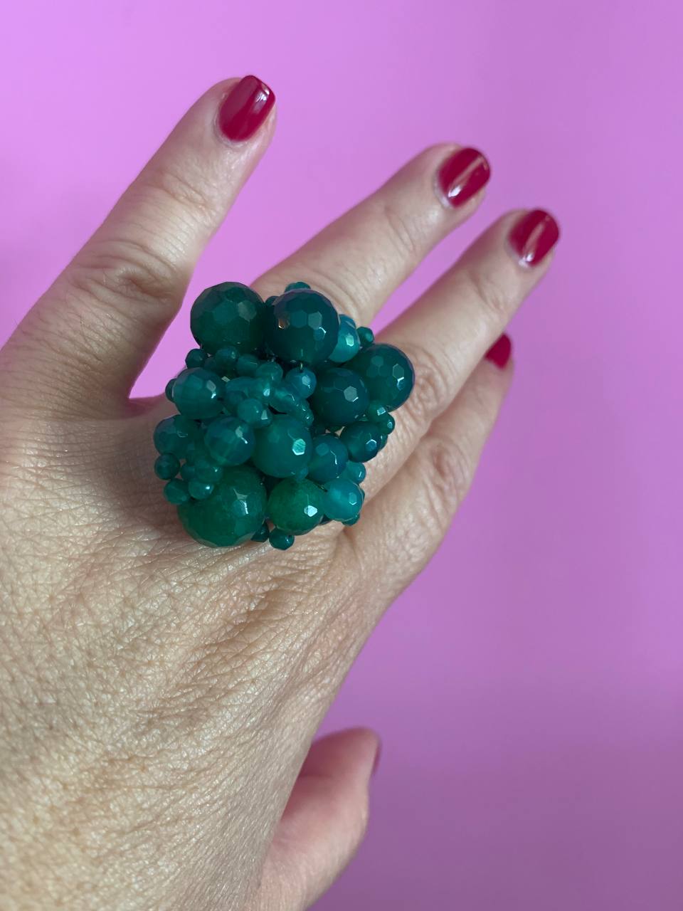 Anello in argento 925 rodio con agata verde brasiliana