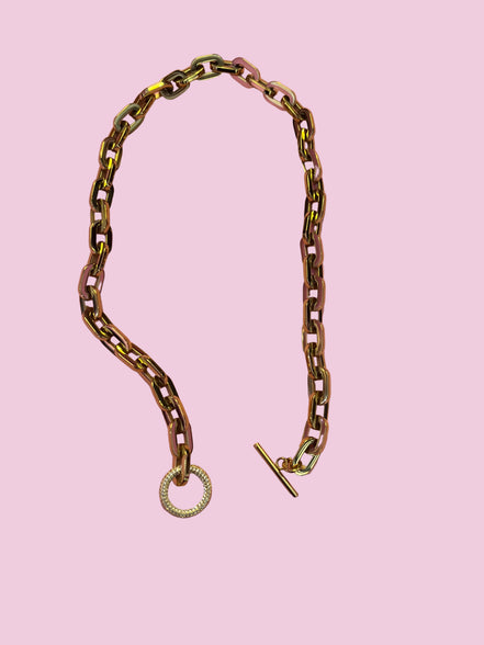 Collana Catena Gold con chiusura a T e zirconi - acciaio