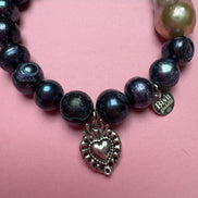 Bracciale Bisette -TALISMANI perle grey con charm Cuore sacro