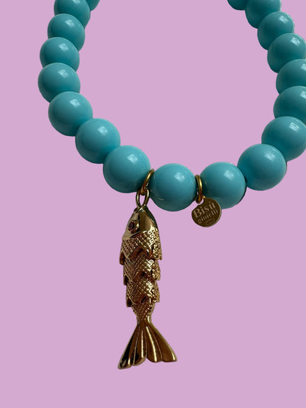 Bracciale Bisette - JAIPUR  OCEANO  turchese con charm pesciolino gold