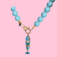 Collana OCEANO - Turchese  mm 10 - chiusura gioiello argento 925 - cm 60