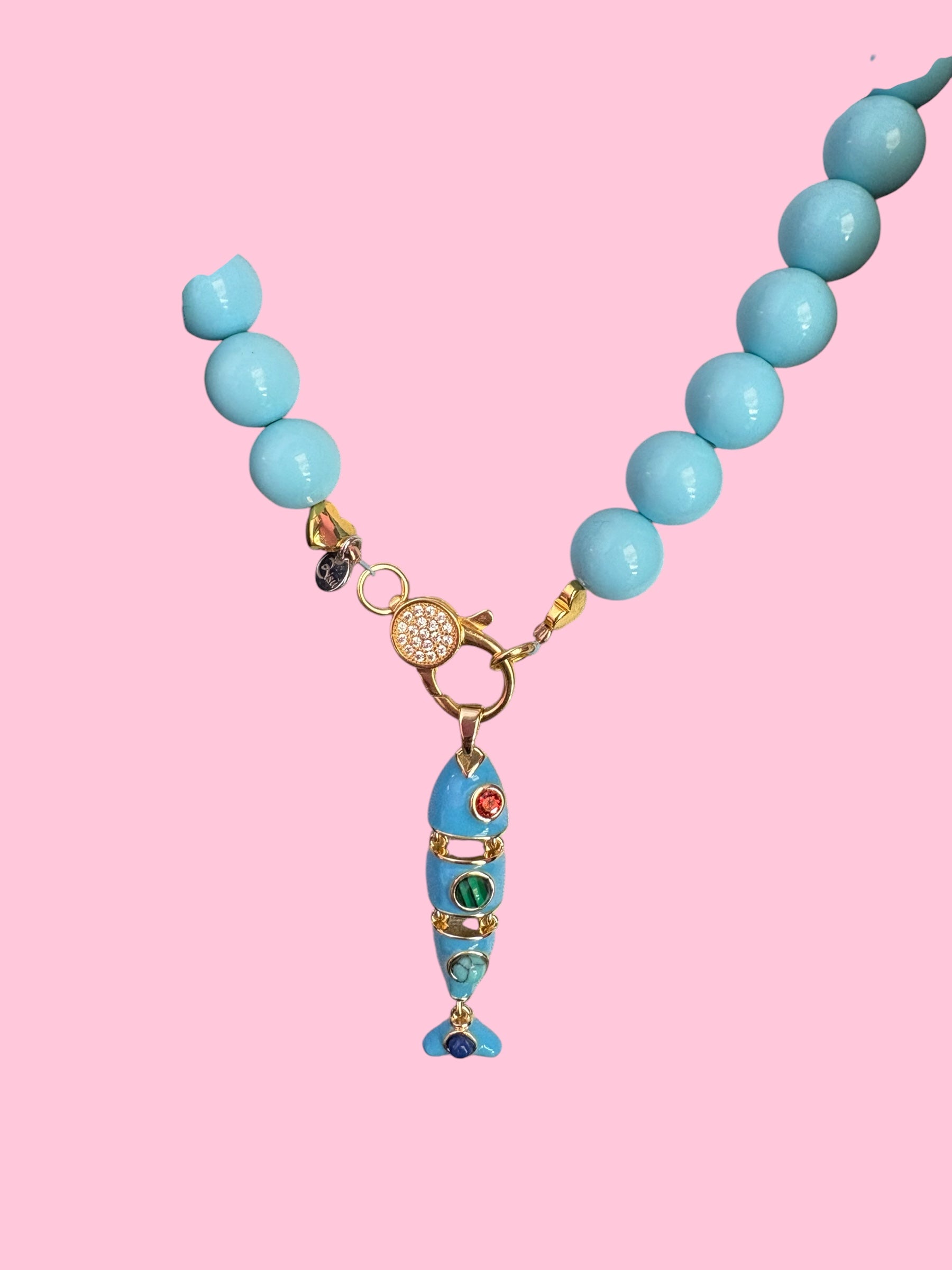 Collana OCEANO - Turchese  mm 10 - chiusura gioiello argento 925 - cm 60