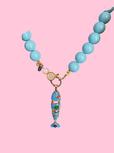 Collana OCEANO - Turchese  mm 10 - chiusura gioiello argento 925 - cm 60