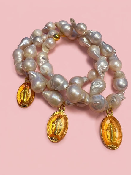 Bracciale Bisette -TALISMANI  perle coltivate barocche con charm Miracolosa