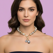 Collana Luce con PERLE coltivate barocche - chiusura gioiello - cm 48- con charms Luce