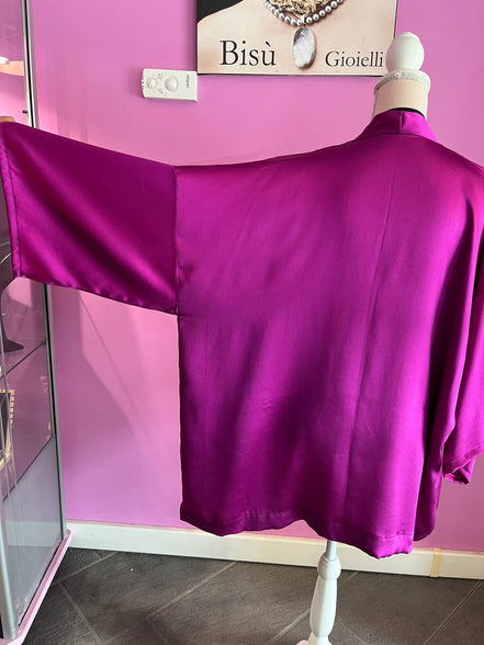 ARIA giacca morbida -Cardigan in seta 100% color ciclamino