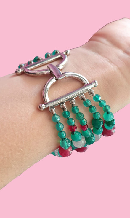 MAGNIFICO Bracciale Multifili agata verde brasiliana
